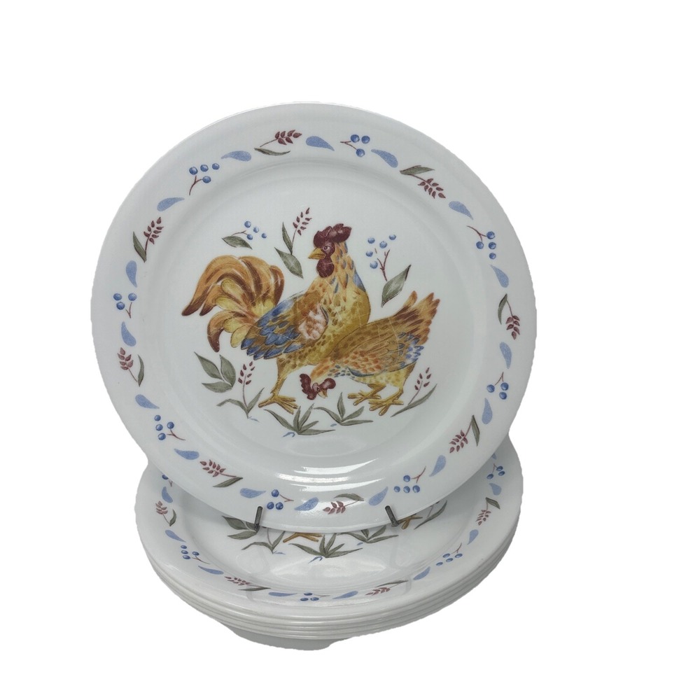 Corelle Country Morning (Rooster) Luncheon Plates Set Of 6 Vintage Made USA